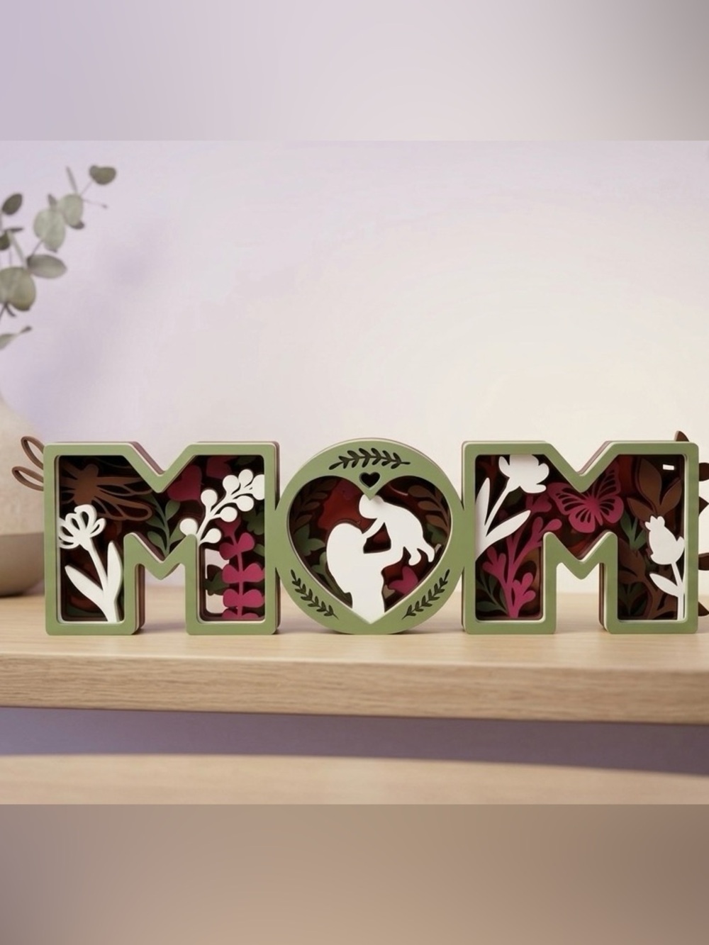 Mother Love Layered Decorative Block - Green and Pink